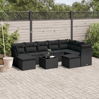 10 Piece Garden Sofa Set with Cushions Black Poly Rattan