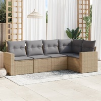 5 Piece Garden Sofa Set with Cushions Beige Poly Rattan
