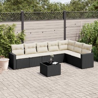 8 Piece Garden Sofa Set with Cushions Black Poly Rattan