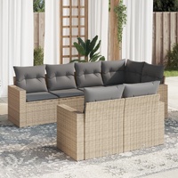 7 Piece Garden Sofa Set with Cushions Beige Poly Rattan