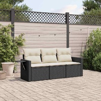 3 Piece Garden Sofa Set with Cushions Black Poly Rattan