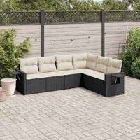 6 Piece Garden Sofa Set with Cushions Black Poly Rattan
