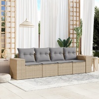 4 Piece Garden Sofa Set with Cushions Beige Poly Rattan