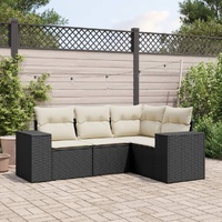 4 Piece Garden Sofa Set with Cushions Black Poly Rattan