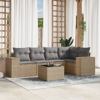 6 Piece Garden Sofa Set with Cushions Beige Poly Rattan