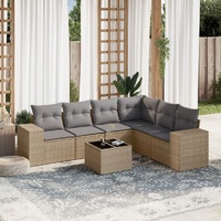 7 Piece Garden Sofa Set with Cushions Beige Poly Rattan