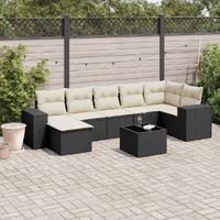 8 Piece Garden Sofa Set with Cushions Black Poly Rattan