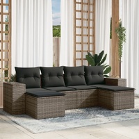 6 Piece Garden Sofa Set with Cushions Grey Poly Rattan