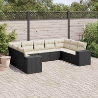 9 Piece Garden Sofa Set with Cushions Black Poly Rattan