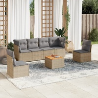 7 Piece Garden Sofa Set with Cushions Mix Beige Poly Rattan
