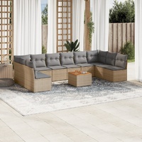 11 Piece Garden Sofa Set with Cushions Mix Beige Poly Rattan