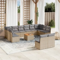 13 Piece Garden Sofa Set with Cushions Mix Beige Poly Rattan
