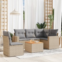 6 Piece Garden Sofa Set with Cushions Mix Beige Poly Rattan
