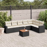 8 Piece Garden Sofa Set with Cushions Black Poly Rattan