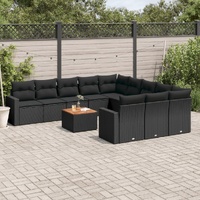 12 Piece Garden Sofa Set with Cushions Black Poly Rattan
