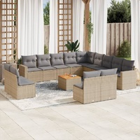 14 Piece Garden Sofa Set with Cushions Mix Beige Poly Rattan