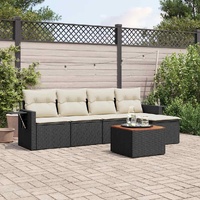 6 Piece Garden Sofa Set with Cushions Black Poly Rattan