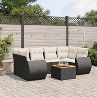 7 Piece Garden Sofa Set with Cushions Black Poly Rattan