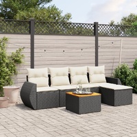 6 Piece Garden Sofa Set with Cushions Black Poly Rattan