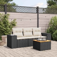 4 Piece Garden Sofa Set with Cushions Black Poly Rattan