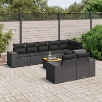 9 Piece Garden Sofa Set with Cushions Black Poly Rattan