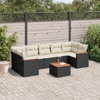 8 Piece Garden Sofa Set with Cushions Black Poly Rattan