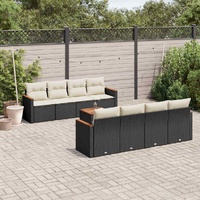 9 Piece Garden Sofa Set with Cushions Black Poly Rattan