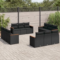 12 Piece Garden Sofa Set with Cushions Black Poly Rattan