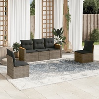 5 Piece Garden Sofa Set with Cushions Grey Poly Rattan