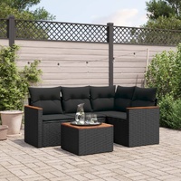 5 Piece Garden Sofa Set with Cushions Black Poly Rattan