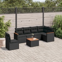7 Piece Garden Sofa Set with Cushions Black Poly Rattan