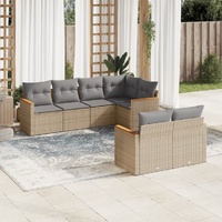 7 Piece Garden Sofa Set with Cushions Beige Poly Rattan