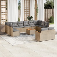 13 Piece Garden Sofa Set with Cushions Beige Poly Rattan
