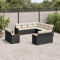 11 Piece Garden Sofa Set with Cushions Black Poly Rattan