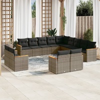 13 Piece Garden Sofa Set with Cushions Grey Poly Rattan