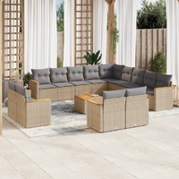 14 Piece Garden Sofa Set with Cushions Beige Poly Rattan
