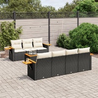 8 Piece Garden Sofa Set with Cushions Black Poly Rattan