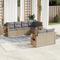 7 Piece Garden Sofa Set with Cushions Beige Poly Rattan