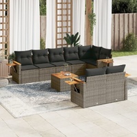 9 Piece Garden Sofa Set with Cushions Grey Poly Rattan