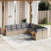 10 Piece Garden Sofa Set with Cushions Beige Poly Rattan