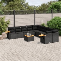 11 Piece Garden Sofa Set with Cushions Black Poly Rattan