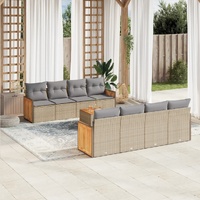 9 Piece Garden Sofa Set with Cushions Beige Poly Rattan