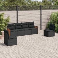 6 Piece Garden Sofa Set with Cushions Black Poly Rattan