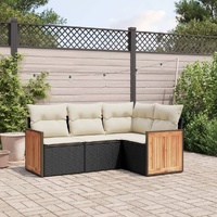 4 Piece Garden Sofa Set with Cushions Black Poly Rattan