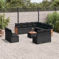 12 Piece Garden Sofa Set with Cushions Black Poly Rattan