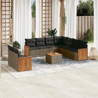 10 Piece Garden Sofa Set with Cushions Grey Poly Rattan
