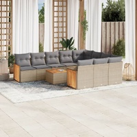 11 Piece Garden Sofa Set with Cushions Beige Poly Rattan