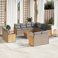 12 Piece Garden Sofa Set with Cushions Beige Poly Rattan