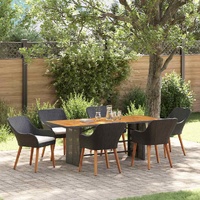 Garden Dining Set with Cushion 7 pcs Black Poly Rattan
