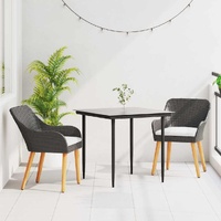 Garden Dining Set with Cushion 3 pcs Black Poly Rattan